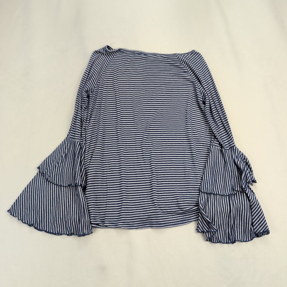 Altar'd State Striped Bell-Sleeve Top S Blue White - Picture 3 of 10